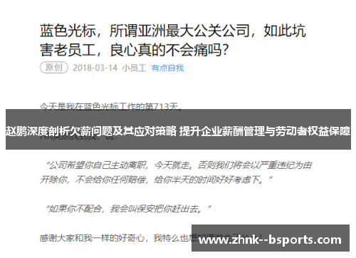 赵鹏深度剖析欠薪问题及其应对策略 提升企业薪酬管理与劳动者权益保障